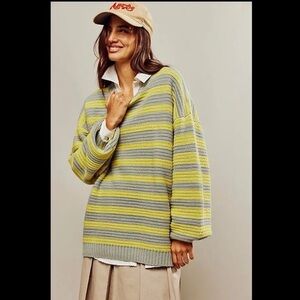 NWOT Free People Links Pullover Striped Oversized Sweater – Size S